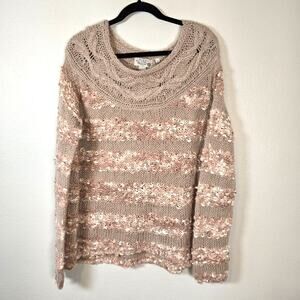 Anthropologie Hand Knit by Dollie Sweater Women's XL Mohair Wool Blend Boho chic